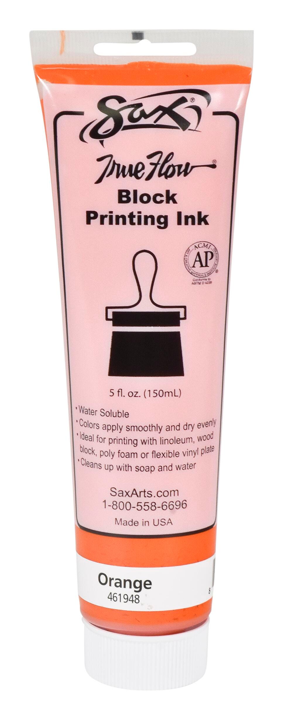 Sax Water Soluble Block Printing Ink, 5 Ounce Tube, Orange 461948